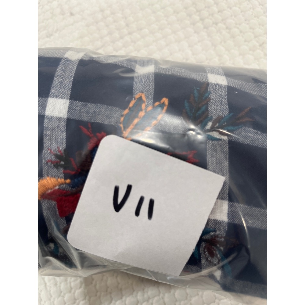Zara Trafaluc Navy Gingham Embroidered Tassel Boho Blouse XS - Picture 7 of 7